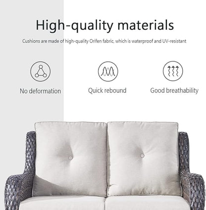 Belord Wicker Furniture 4 Pieces Outdoor Patio Furniture Set Patio Loveseat Sofa Set with Wicker Chairs and Coffee Table, Paito Conversation Set for Porch Garden Deck Balcony Poolside