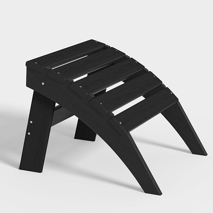 Plawdlik Folding Ottoman for Adirondack Chair–HDPE All-Weather Footrest for Outdoor Use, Garden & Poolside– Anti-Cracking, Fade-Resistant, Easy Assembly–Black