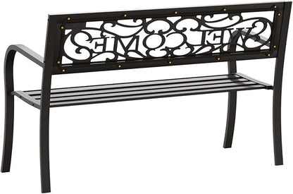 Garden Bench, Outdoor Rectangular Steel Bench with Plastic Seat 49.2 Inch Long Powder-Coated Black Metal for Garden Patio Balcony