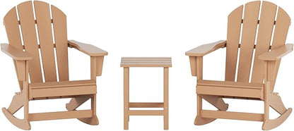 WO WESTIN OUTDOOR HDPE Laguna Outdoor Rocking Poly Adirondack Chair with Side Table 3-Piece Set, Teak