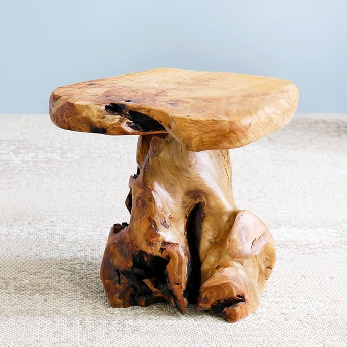 13.8" Cedar Stump Stool,Natural Wooden Side Table,Plant Stool,Live Edge Coffee Table for Bedroom,Living Room, Outdoor