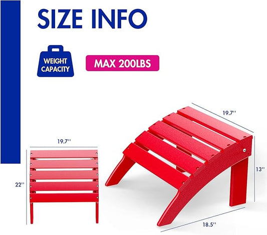 BRIOPAWS Adirondack Ottomans | Folding | Set of 2 | HDPE Plastic | Red Outdoor Foot Rest | All Weather | Patio Footrest for Adirondack Chair | Foot Stool for Deck Porch | 19.7W x 18.5L x 13H Inch