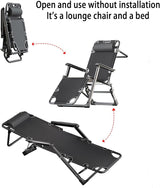 Folding Patio Lounge Chair w/Adjustable Pillows Cup Holder for Poolside Backyard Reclining Lounge Chair with Removable - Photo 5
