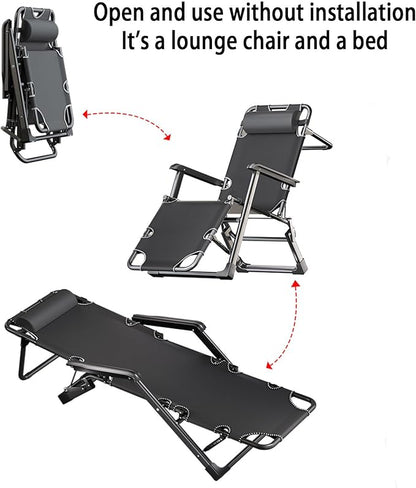 Folding Patio Lounge Chair w/Adjustable Pillows Cup Holder for Poolside Backyard Reclining Lounge Chair with Removable Cushion Tray for Indoor and Outdoor, Patio Recliner Folding Reclining Chair