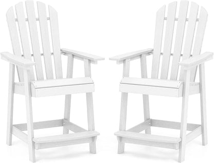 Tangkula Outdoor Bar Stool, HDPE Tall Adirondack Chair with Armrest & Footrest, Weather Resistant 47 Inch Counter Height Barstool Lifeguard Chair for Pool Deck Patio Garden, Balcony Chairs (2, White)