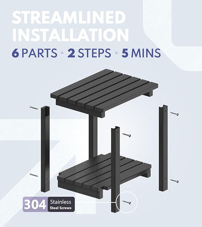 PASAMIC 2-Tier Adirondack Square Outdoor Side Table, HDPE Small Outdoor Table, Patio End Table for Patio, Pool, Backyard, Weather-Resistant (Black)