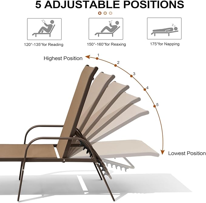Crestlive Products Chaise Lounge Chair Outdoor with Armrests, Pool Lounge Chairs Set of 4 - Photo 4