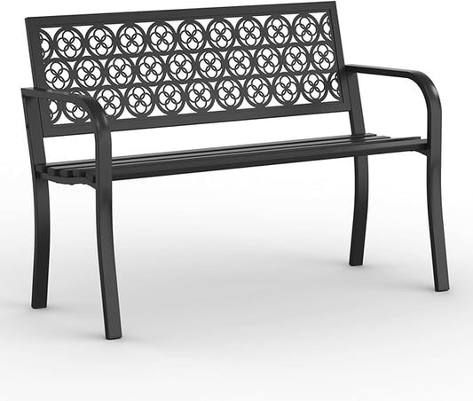 On Shine Outdoor Garden Bench Cast Iron Steel Outdoor Bench Clearance Weatherproof Metal Park Bench for Porch, Yard, Lawn, Deck (Four-Leaf Clover)