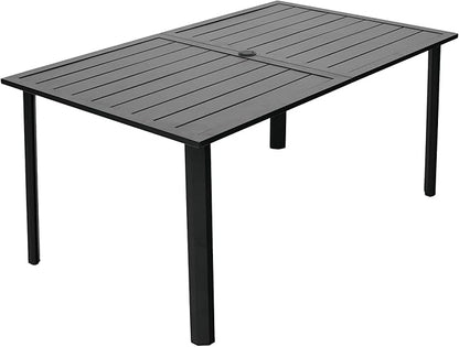 Outdoor Dining Table for 6-8 Person Weather-Resistant Patio Table with Umbrella Hole, 63L x 38W x 29H inches, Black Metal Frame Easy Install Black Outdoor Table for Backyard Garden Lawn