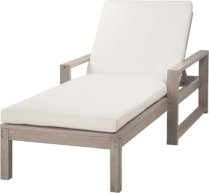 Outdoor Acacia Wood Chaise Lounges Set of 2, Pool Reclining Lounge Chair with 6-Position Adjustable Backrest and Cushions for Porch Backyard Deck Balcony Poolside Lawn (Gray-Set of 2)