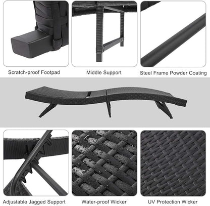 VINGLI Adjustable Patio Wicker Chaise Lounge Outdoor, Rattan Outdoor Lounge Chair, All Weather Patio Chaise Lounge with Adjustable Backrest and Soft Cushions (Black)