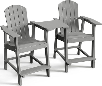 DWVO 25" Tall Adirondack Chair, Poly Bar Height Balcony Chairs, Weather-Durable Outdoor Barstool Lifeguard Chair for Deck Pool Patio and Porch, Gray