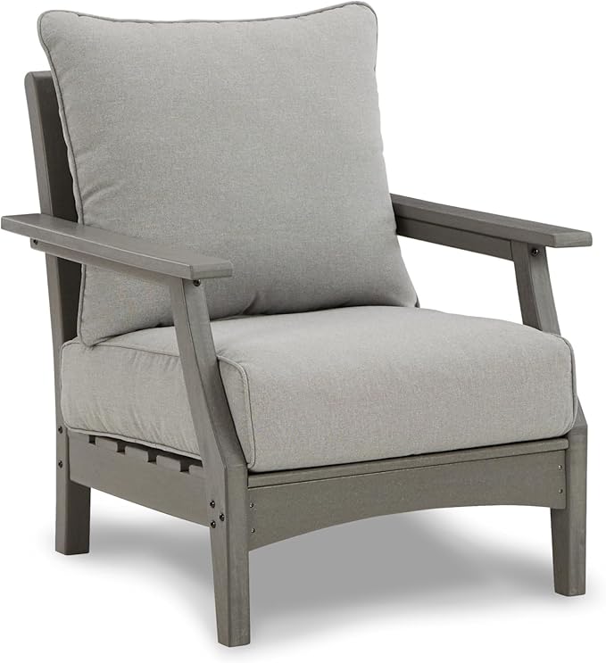 Signature Design by Ashley Outdoor Visola Lounge Chair, 2 Count, Foam Cushion, Nuvella Weather Resistant Fabric, HDPE Material, 30" W x 32.5" D x 37" H, Gray