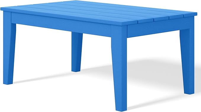 Costaelm Adirondack Outdoor Coffee Table, HDPE Drink Table Weather Resistant, Patio Porch Accent Balcony Table Outdoor End Table for Pool, Seaside, Backyard, Pacific Blue