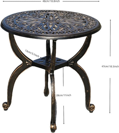 KAILI Outdoor Cast Aluminum Side Table Patio Side Table Backyard, Pool, Indoor, Easy Maintenance and Weather Resistant Coffee Table Porch Table Bistro Table (18.5round-Bronzed)
