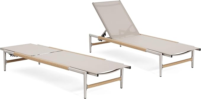 Christopher Knight Home Set of 2 Hargrove Patio Garden Chaise Lounges, Aluminum Frame - Photo 6