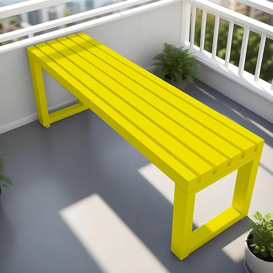 Metal Garden Bench Outdoor Seat 2-Person Patio Benches Park Bench Backless Chair Front Porch Seat 3.3ft 3.9ft 4.9ft 5.9ft Weatherproof Chair for Yard Porch Lawn(Yellow,4.9ft)