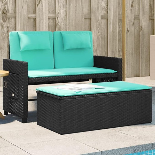 Garden Bench Deck Bench Reclining Patio Bench with Cushions Black Poly Rattan - Photo 1
