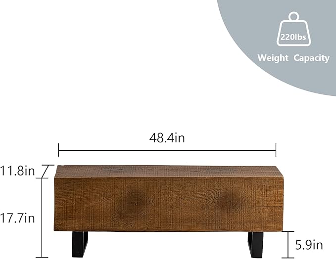 COSIEST Patio Log Bench, Rectangular MgO Garden Bench, 48.4 x 11.8” Outdoor Bench, Rustic Bench for Yard or Lawn(Color Walnut)