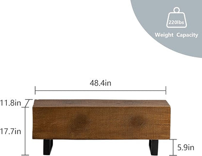 COSIEST Patio Log Bench, Rectangular MgO Garden Bench, 48.4 x 11.8” Outdoor Bench, Rustic Bench for Yard or Lawn(Color Walnut)