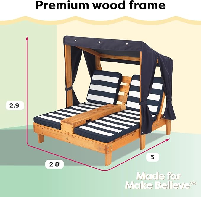KidKraft Wooden Outdoor Double Chaise Lounge with Cup Holders, Kid's Patio Furniture - Photo 3