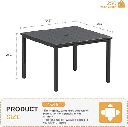 VICLLAX 40.2" Square Patio Dining Table for 4, Outdoor Table with Umbrella Hole, All Weather Metal Patio Table, Black Tabletop