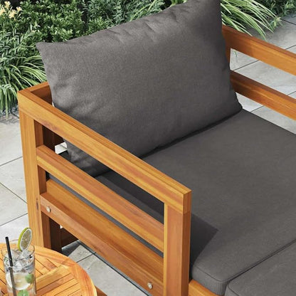 Solid Acacia Wood Sun Lounger with Adjustable Armrests and Weather-Resistant Cushions for Outdoor Relaxation and Sunbathing