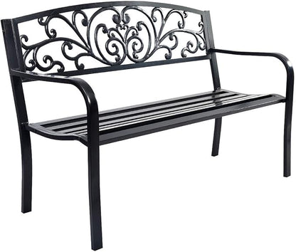 Wenst'sKufAN 50" Patio Garden Bench Park Patio Yard Furniture Decor Powder-Coated Cast Iron Black