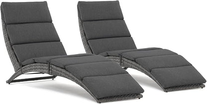 JOIVI Patio Chaise Lounge Chairs Sets, 2 Pieces Cushioned Patio Adjustable Chaise Lounge, Rattan Reclining Chair with Removable Dark Gray Cushion, Pool Lounge Chairs for Outside, Garden, Balcony