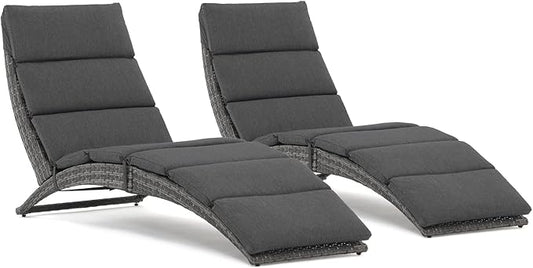 JOIVI Patio Chaise Lounge Chairs Sets, 2 Pieces Cushioned Patio Adjustable Chaise Lounge, Rattan Reclining Chair with Removable Dark Gray Cushion, Pool Lounge Chairs for Outside, Garden, Balcony