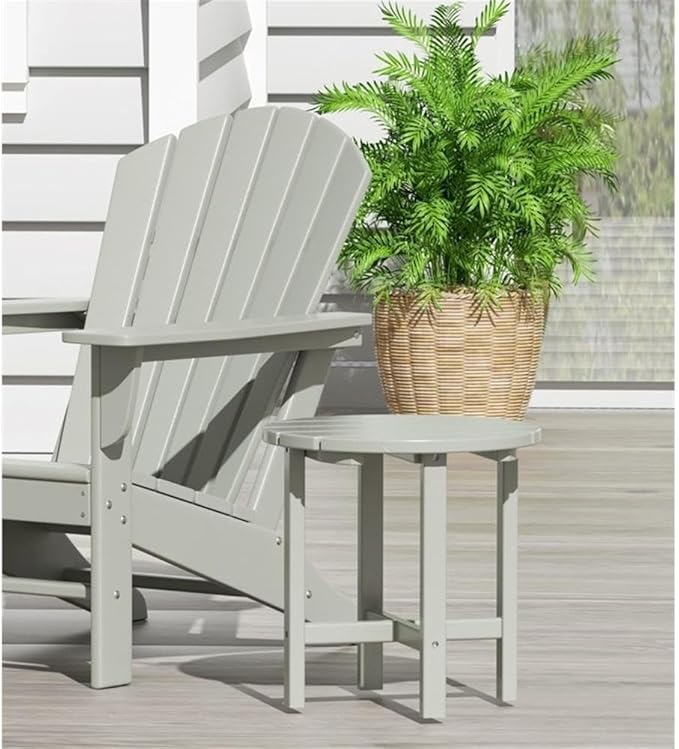 Costaelm Round Outdoor Side Tables, Adirondack Patio Tables for Outside, HDPE Patio End Table Weather Resistant, Balcony Table for Pool, Seaside, Backyard, Porch, Indoor Companion, Sand