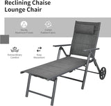 Tangkula 2 Pieces Patio Chaise Lounge W/Wheels, Outdoor Folding Padded Lounge Chair W/ 7-Position Backrest - Photo 8