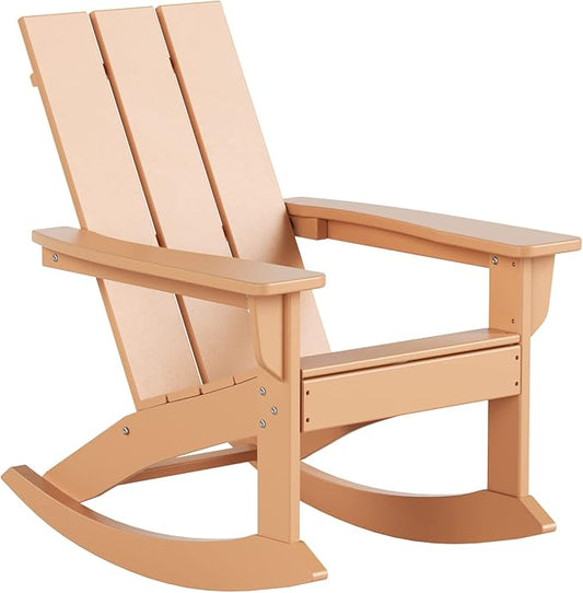 WO WESTIN OUTDOOR HDPE Shoreside Modern Rocking Poly Adirondack Chair,Teak