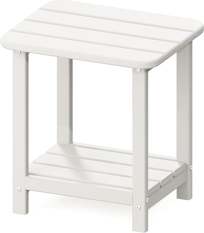 Sundale Outdoor 18" Small Side Table, Patio HDPE All Weather Small Adirondack End Table Water Resistant 2 Tier Rectangular Outside Table for Pool, Garden, Beach, White