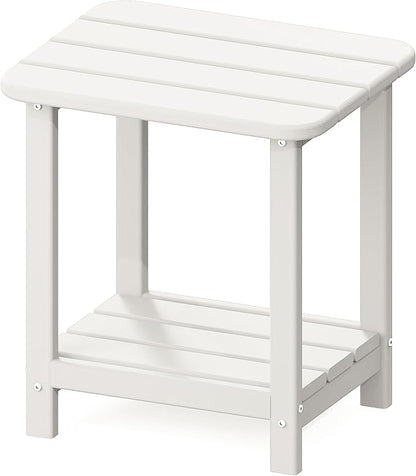Sundale Outdoor 18" Small Side Table, Patio HDPE All Weather Small Adirondack End Table Water Resistant 2 Tier Rectangular Outside Table for Pool, Garden, Beach, White