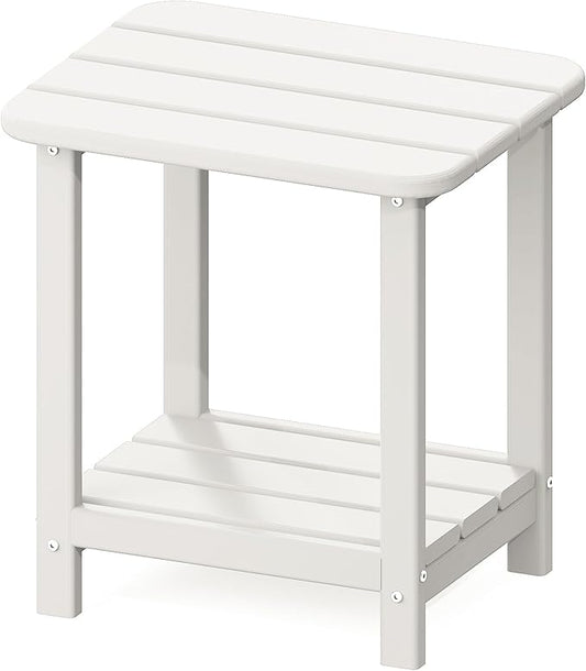 Sundale Outdoor 18" Small Side Table, Patio HDPE All Weather Small Adirondack End Table Water Resistant 2 Tier Rectangular Outside Table for Pool, Garden, Beach, White