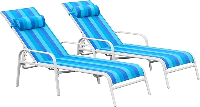 EROMMY Patio Chaise Lounge, Set of 2 Outdoor Lounge Chair (Blue) - Photo 1