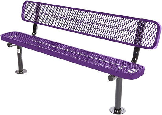 COATEDOUTDOORFURNITURE Coated Outdoor Furniture Heavy-Duty Outdoor Bench Thermoplastic Coated, Expanded Metal, Commercial-Grade Seating, Made in America (Surface with Back, 6 Ft, Purple)