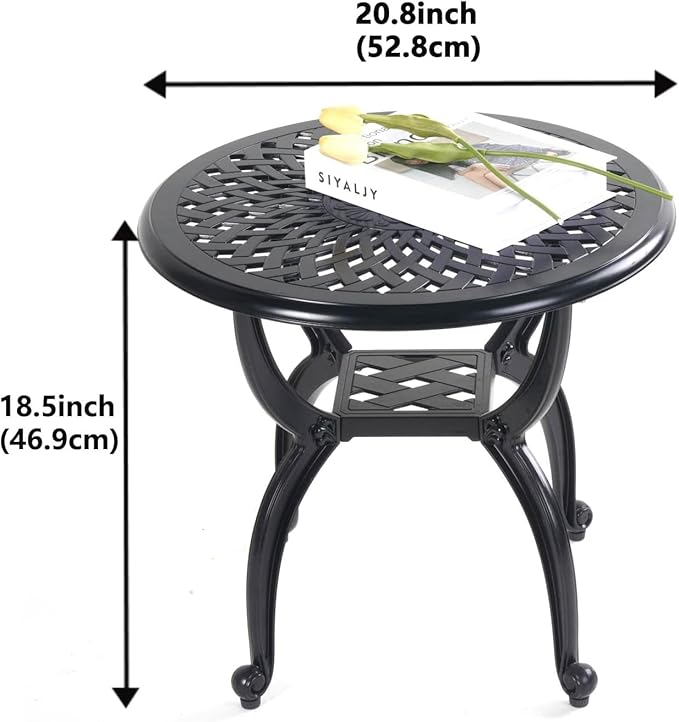 Round Outdoor Coffee Table, Cast Aluminum Side Table with Storage, Indoor End Table - Photo 2