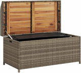 Storage Bench Grey and Brown, Modern Poly Rattan and Acacia Wood Storage Bench with Gas Spring Lid - Photo 5