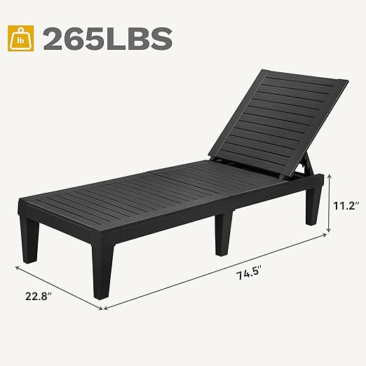 DWVO Outdoor Chaise Lounge, Pool Lounge Chair Set of 4 w/ 5-Level Backrest, Waterproof & Easy Assembly Patio Lounge Chair for Garden, Pool, and Beach (Black)