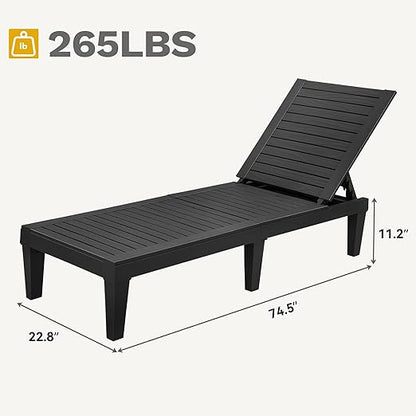 DWVO Outdoor Chaise Lounge, Pool Lounge Chair Set of 4 w/ 5-Level Backrest, Waterproof & Easy Assembly Patio Lounge Chair for Garden, Pool, and Beach (Black)