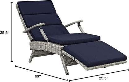 Modway Envisage Outdoor Patio Wicker Rattan Chaise Lounge in Light Gray Navy