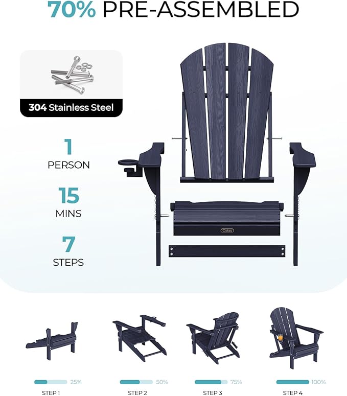 Ciokea Folding Adirondack Chair Wood Texture, Patio Adirondack Chair Weather Resistant - Photo 4
