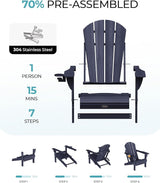 Ciokea Folding Adirondack Chair Wood Texture, Patio Adirondack Chair Weather Resistant - Photo 4