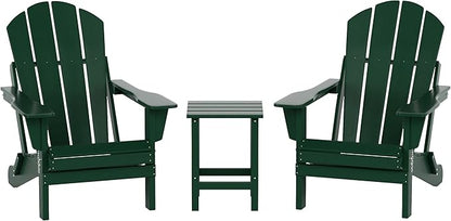 WO WESTIN OUTDOOR HDPE Laguna 3PC Outdoor Poly Adirondack Chair Set with Side Table, Dark Green