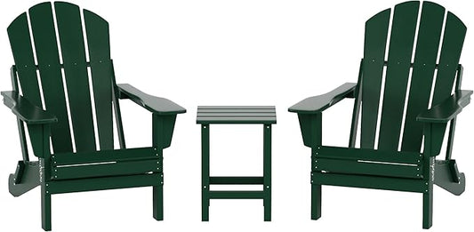WO WESTIN OUTDOOR HDPE Laguna 3PC Outdoor Poly Adirondack Chair Set with Side Table, Dark Green