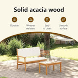 vidaXL Cream White Outdoor Bench Set with Cushions Acacia Wood Patio Furniture for Balcony and Garden Comfortable - Photo 4