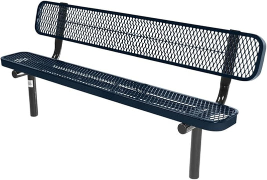 COATEDOUTDOORFURNITURE Coated Outdoor Furniture Heavy-Duty Outdoor Bench Thermoplastic Coated, Expanded Metal, Commercial-Grade Seating, Made in America (Inground with Back, 6 Ft, Dark Blue)