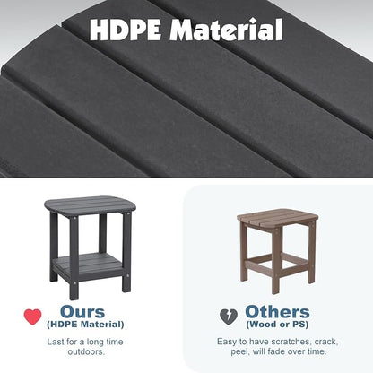 Adirondack Outdoor Side Table, 16.5” HDPE Small Patio Table with Storage Shelf, Weather Resistant End Table for Porch, Pool & Yard (Black)